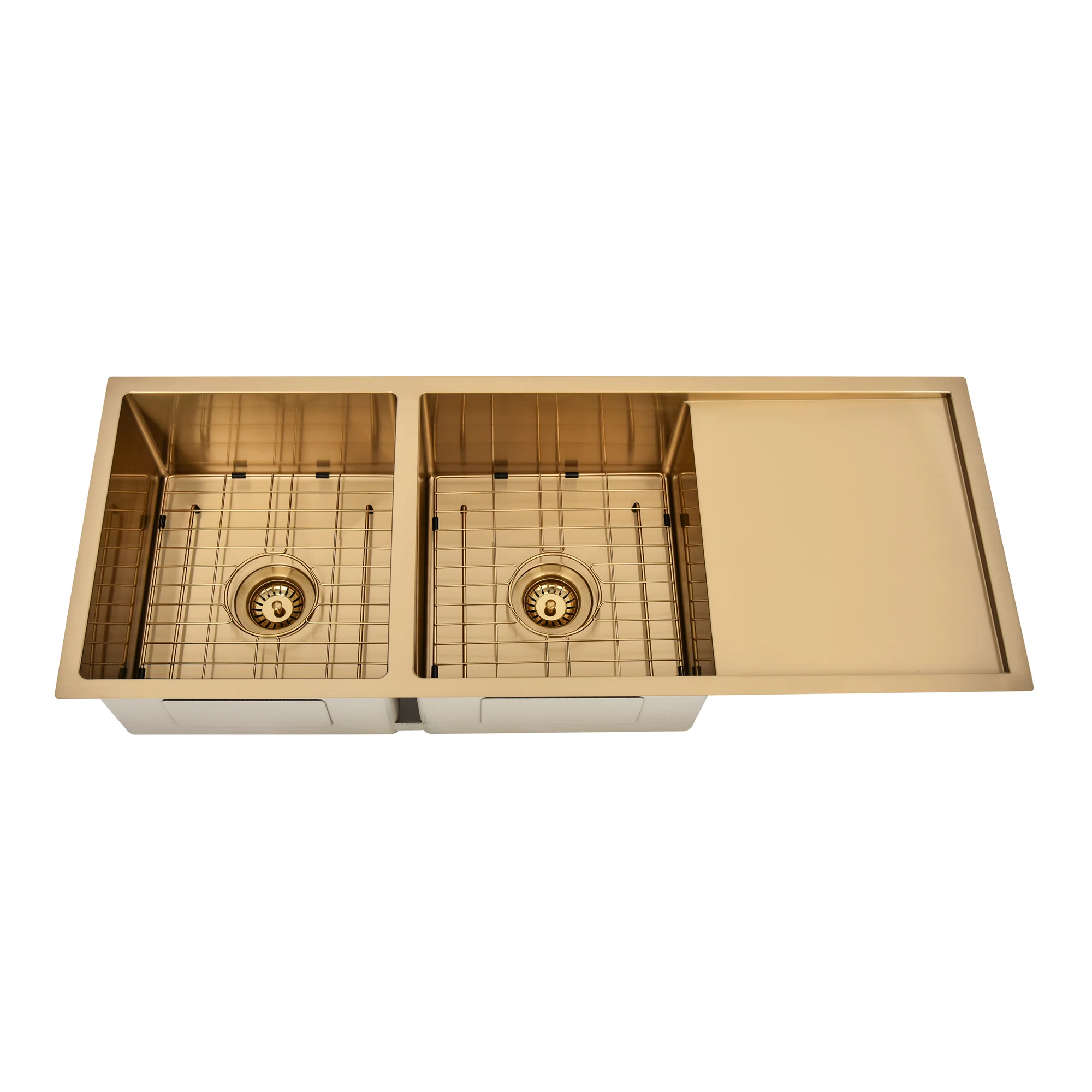 Brushed Gold 1150 x 450 x 230mm Double Bowl Kitchen Sink With Drainer - Image 4