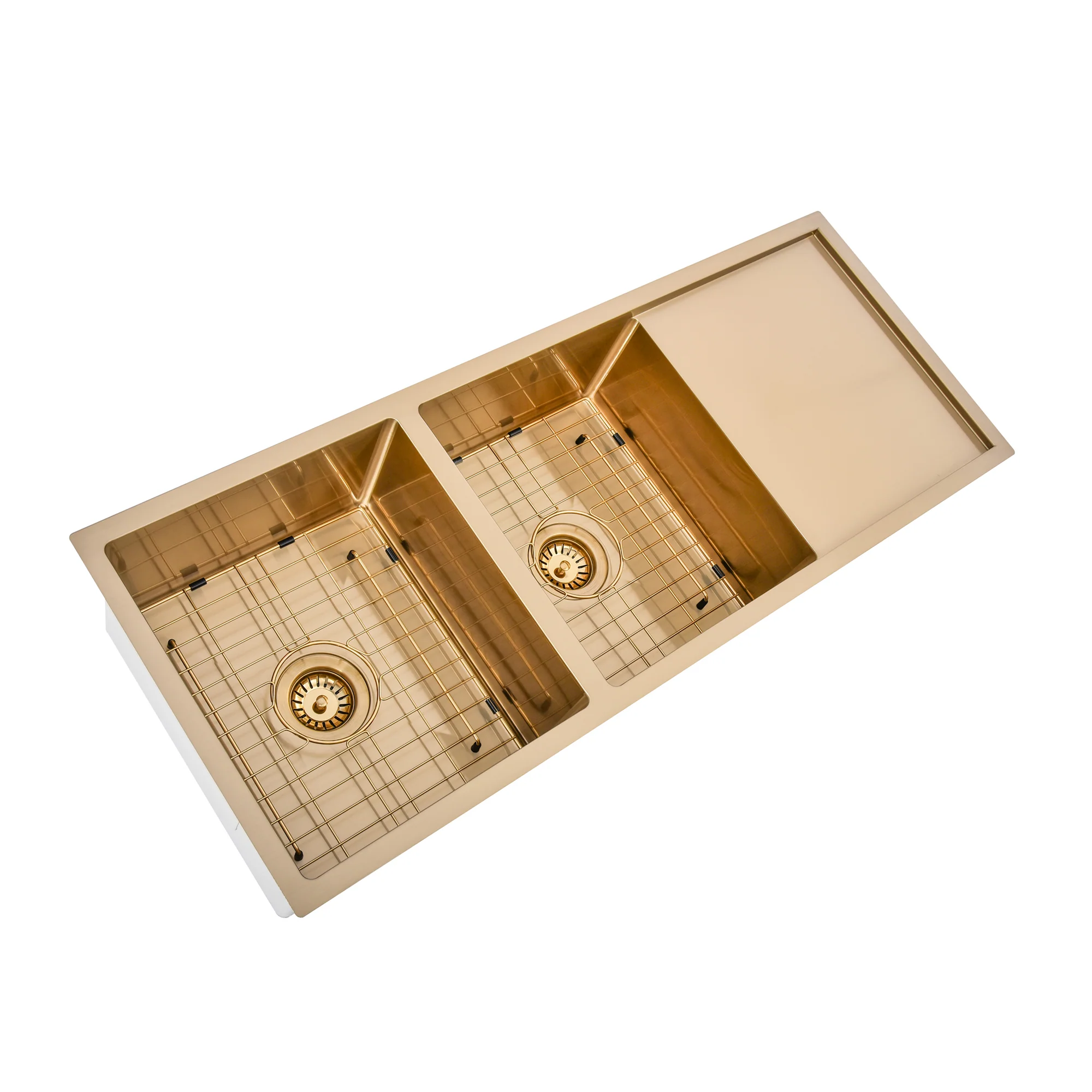 Brushed Gold 1150 x 450 x 230mm Double Bowl Kitchen Sink With Drainer - Image 6