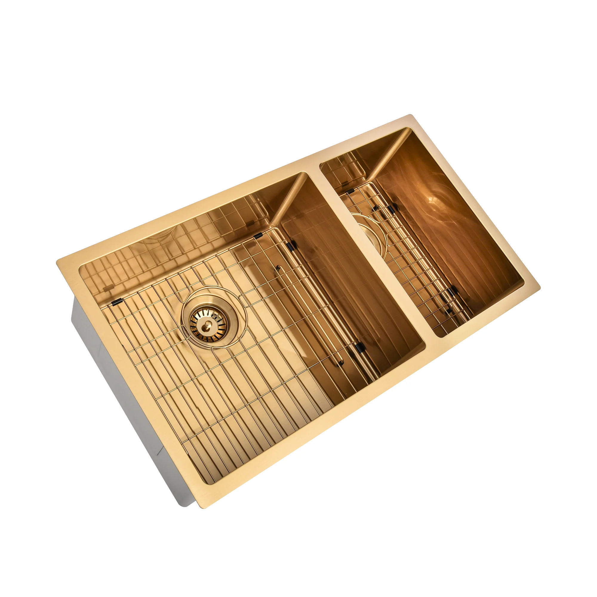 Brushed Gold 800 x 450 x 230mm 1 & 1/2 Double Bowl Kitchen Sink - Image 4