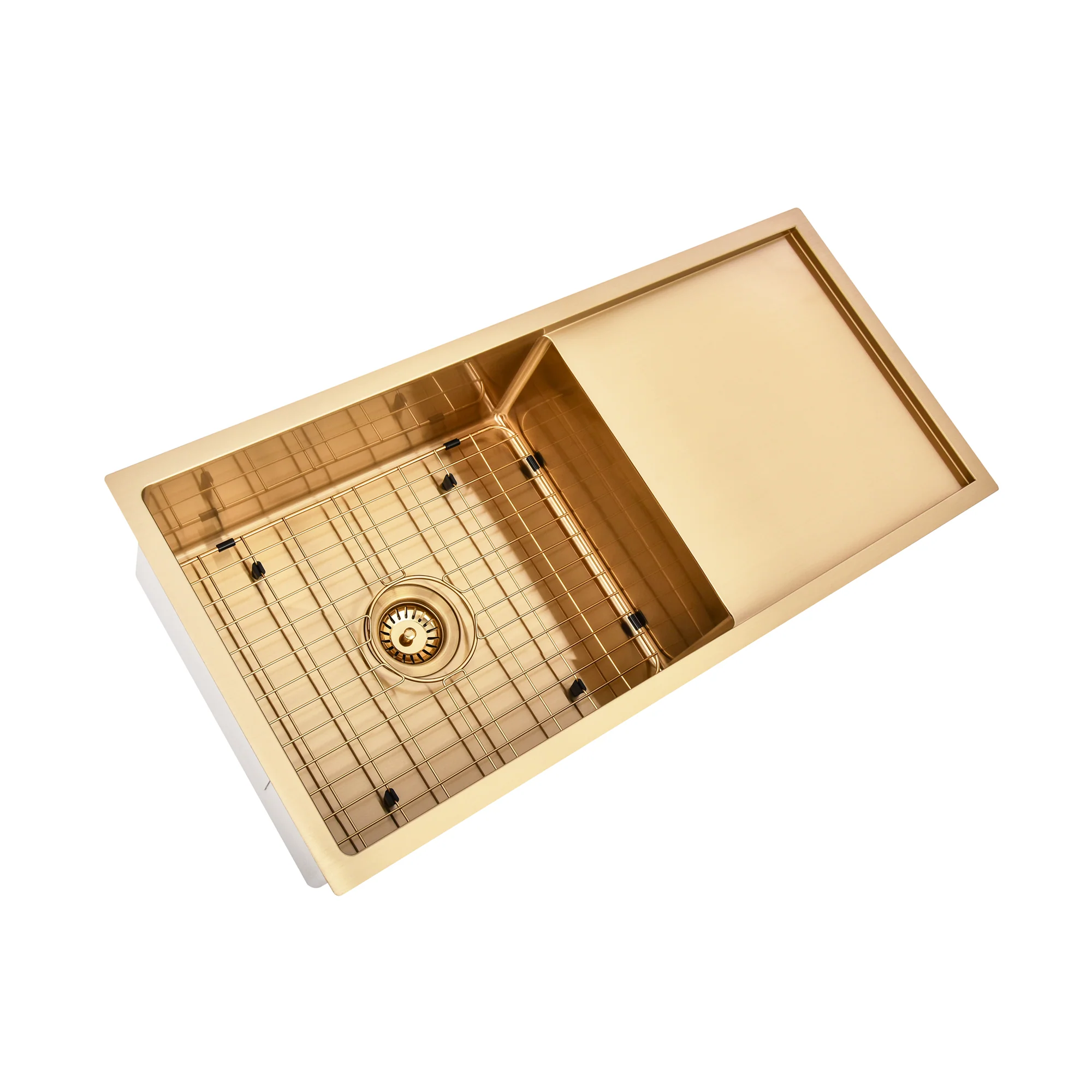 Brushed Gold 950 x 450 x 230mm Single Bowl Kitchen Sink With Drainer - Image 4