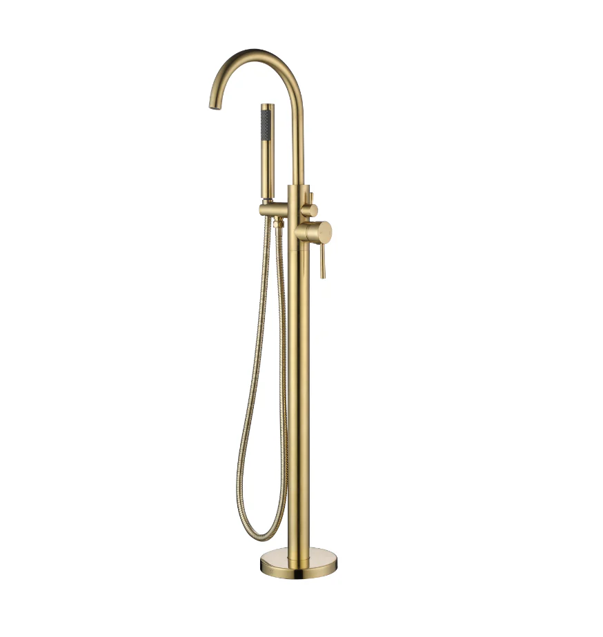 Brushed Gold Round Freestanding Multifunction Bath Spout