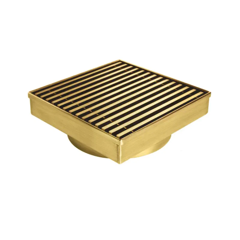 Brushed Gold Square Slim Grill Linear Floor Waste