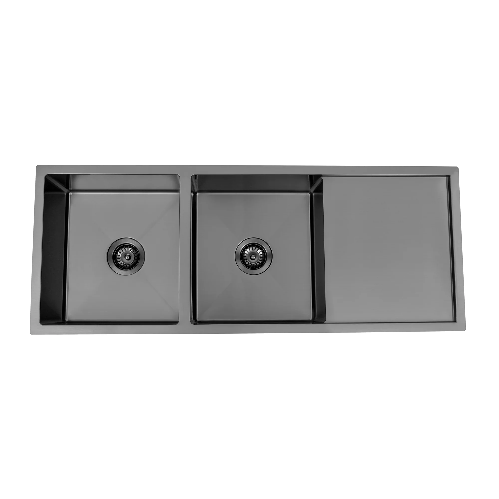 Brushed Gun Metal 1150 x 450 x 230mm Double Bowl Kitchen Sink With Drainer