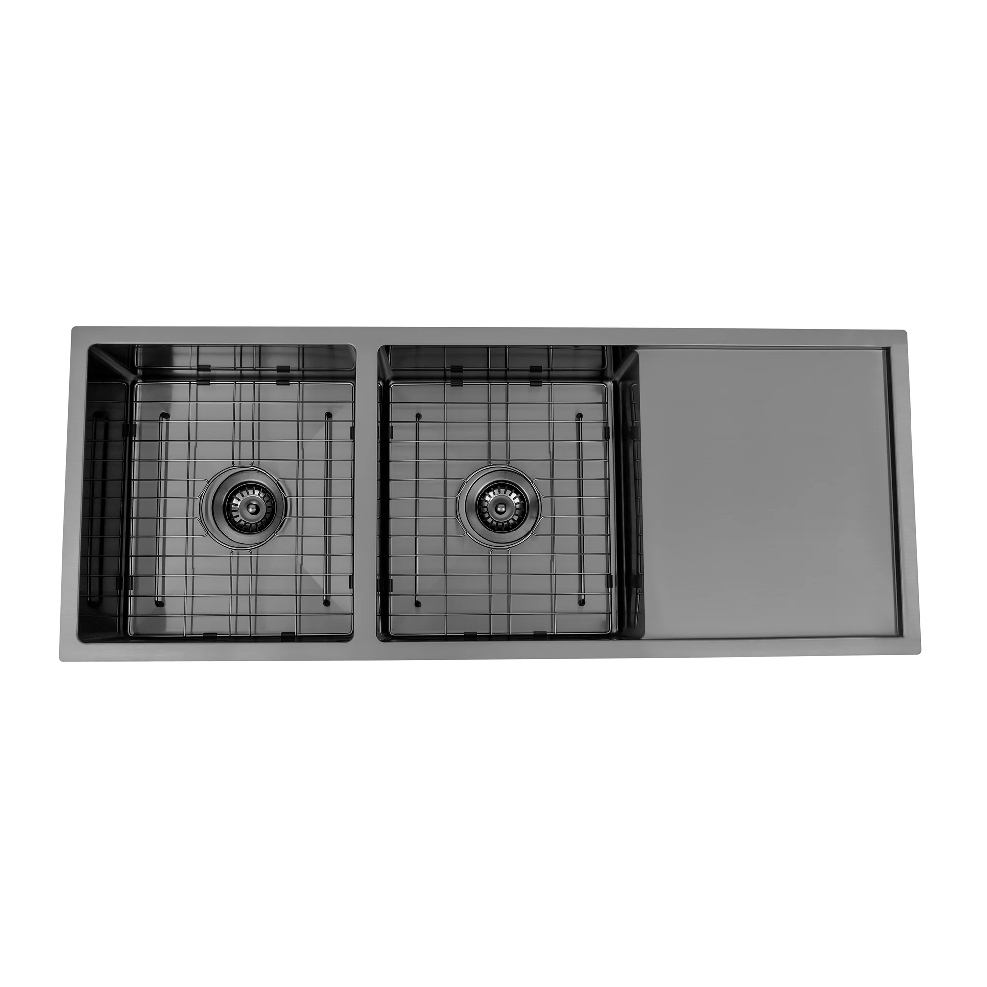 Brushed Gun Metal 1150 x 450 x 230mm Double Bowl Kitchen Sink With Drainer - Image 2