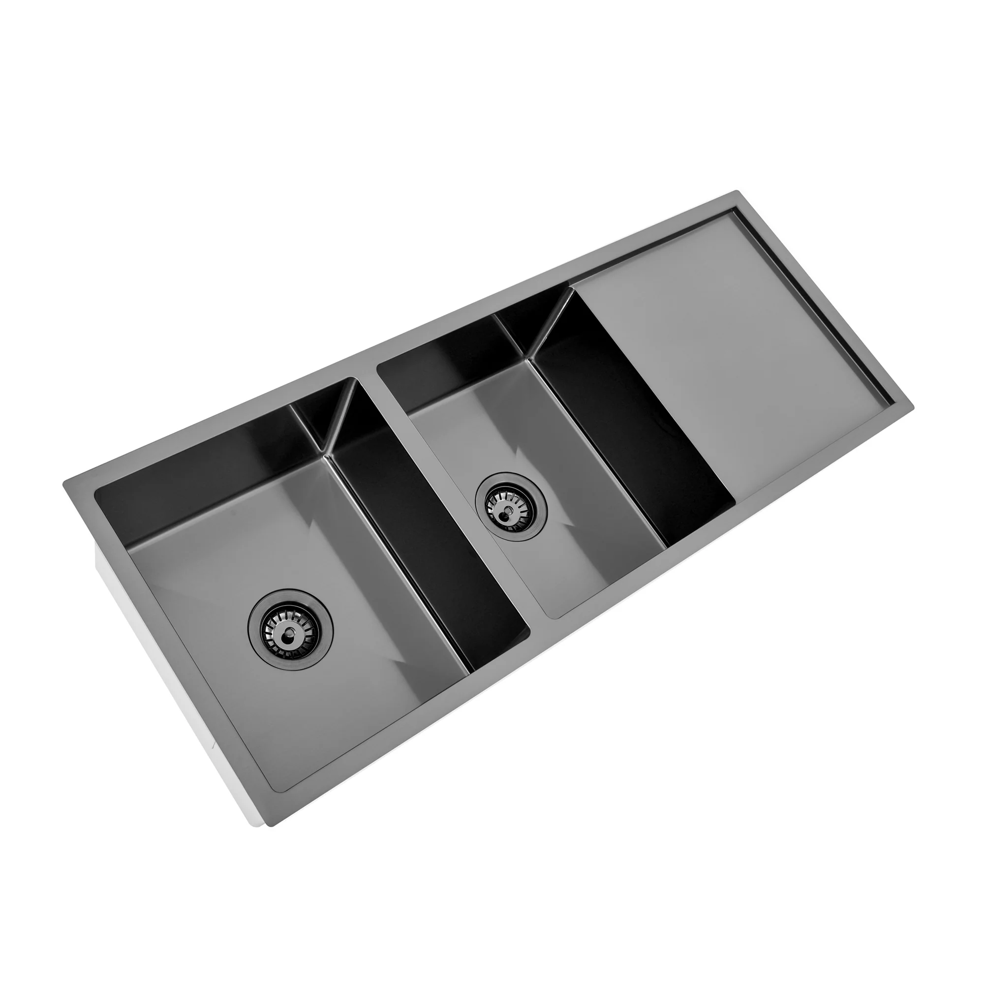 Brushed Gun Metal 1150 x 450 x 230mm Double Bowl Kitchen Sink With Drainer - Image 3