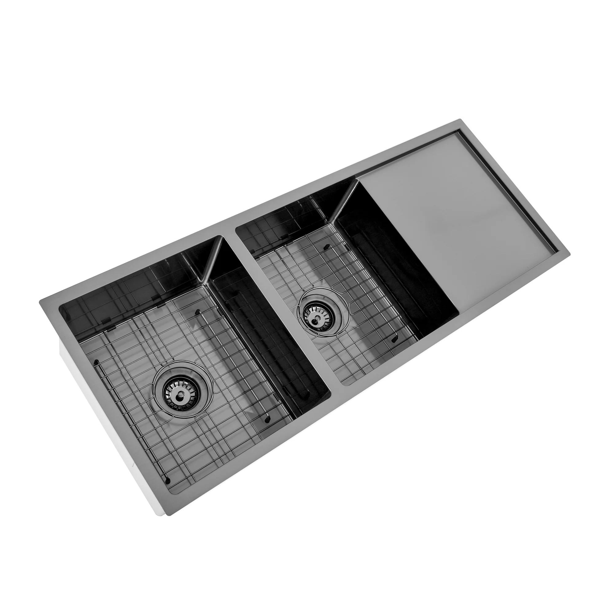 Brushed Gun Metal 1150 x 450 x 230mm Double Bowl Kitchen Sink With Drainer - Image 4