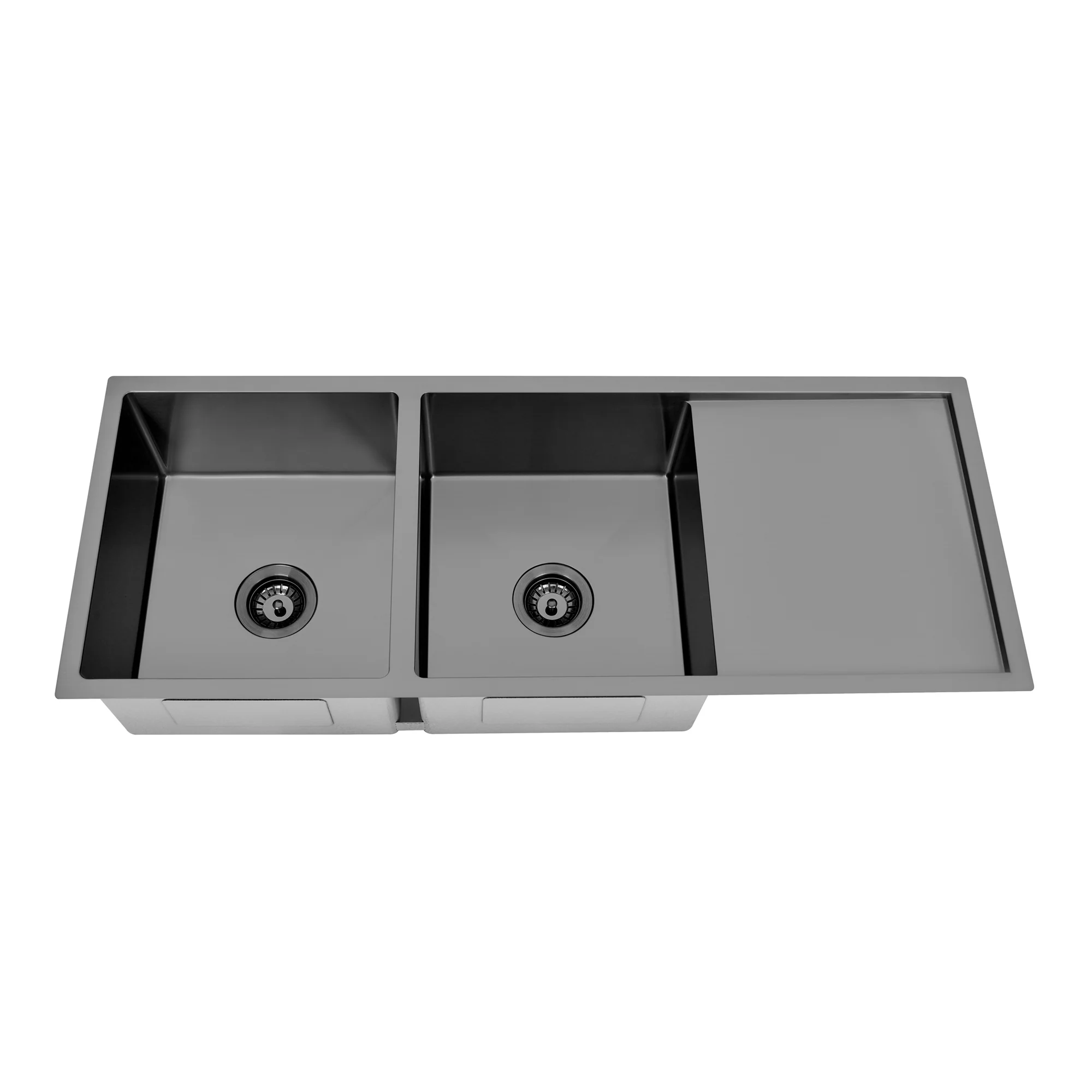 Brushed Gun Metal 1150 x 450 x 230mm Double Bowl Kitchen Sink With Drainer - Image 5