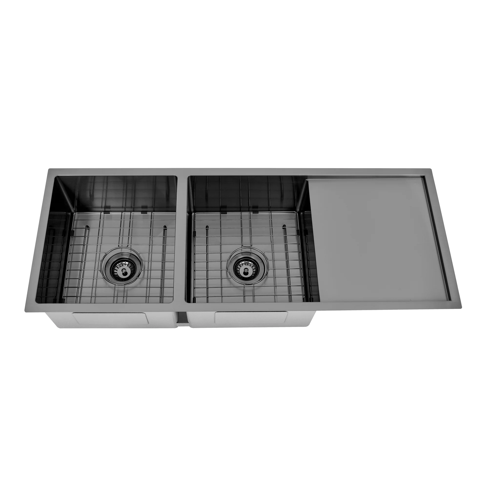 Brushed Gun Metal 1150 x 450 x 230mm Double Bowl Kitchen Sink With Drainer - Image 6