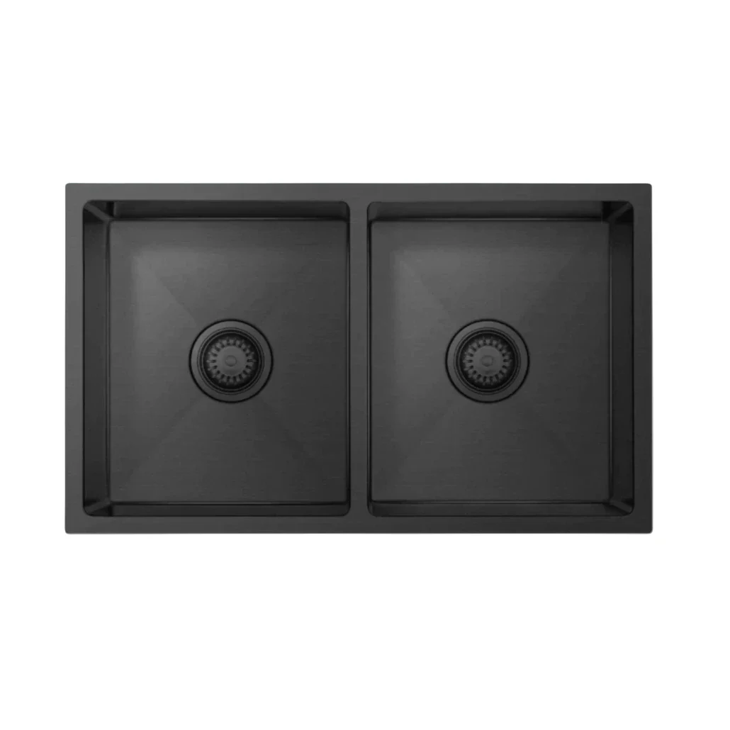 Brushed Gun Metal 760 x 450 x 220mm Nano Glazed Double Bowl Sink