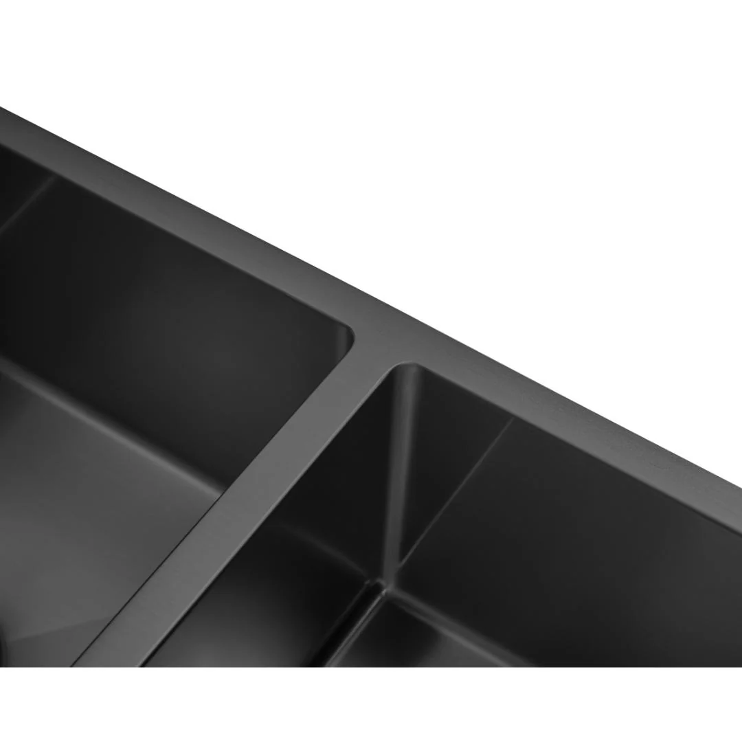 Brushed Gun Metal 760 x 450 x 220mm Nano Glazed Double Bowl Sink - Image 2