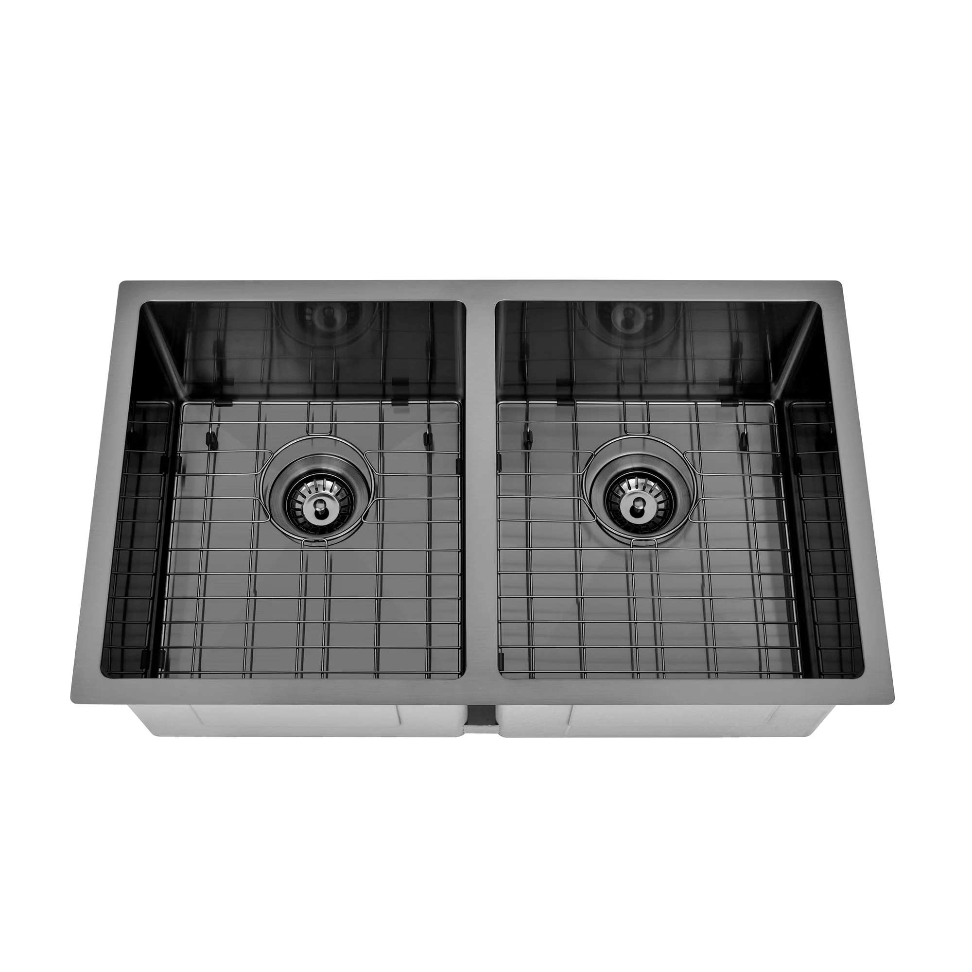 Brushed Gun Metal 800 x 450 x 230mm Double Bowl Kitchen Sink - Image 4