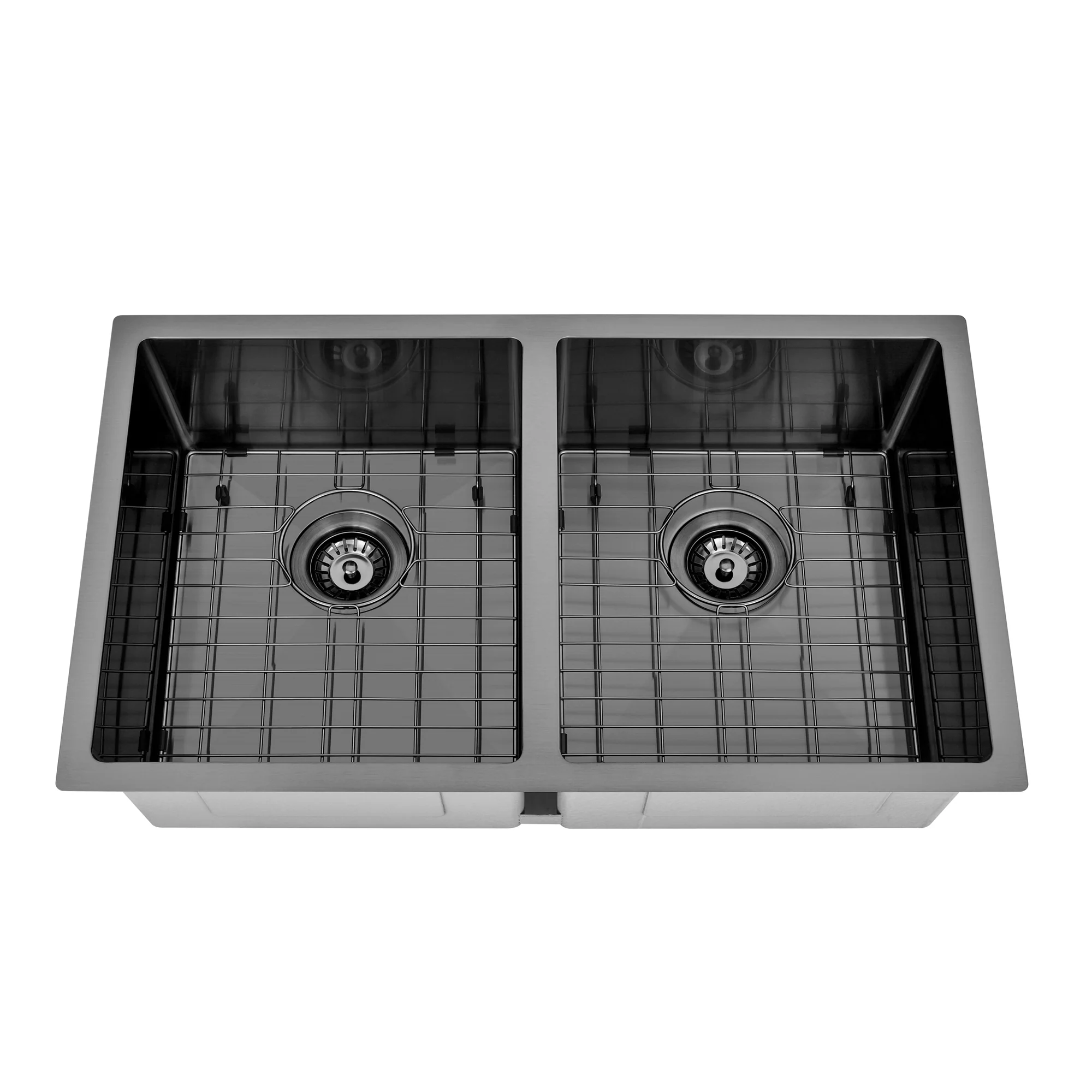 Brushed Gun Metal 850 x 450 x 230mm Double Bowl Kitchen Sink - Image 4