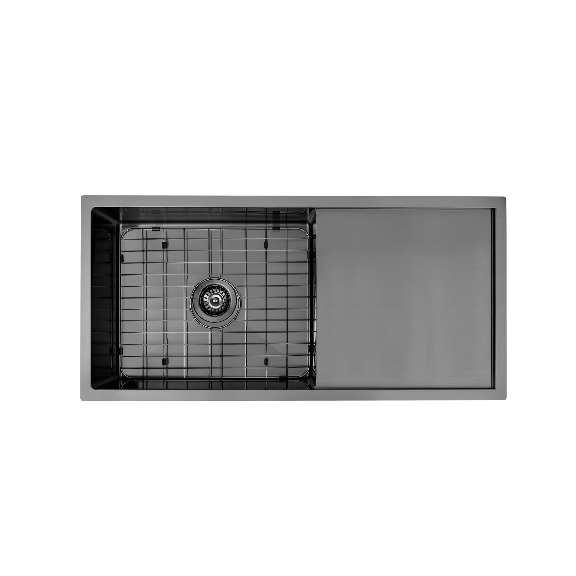 Brushed Gun Metal 950 x 450 x 230mm Single Bowl Kitchen Sink With Drainer - Image 2