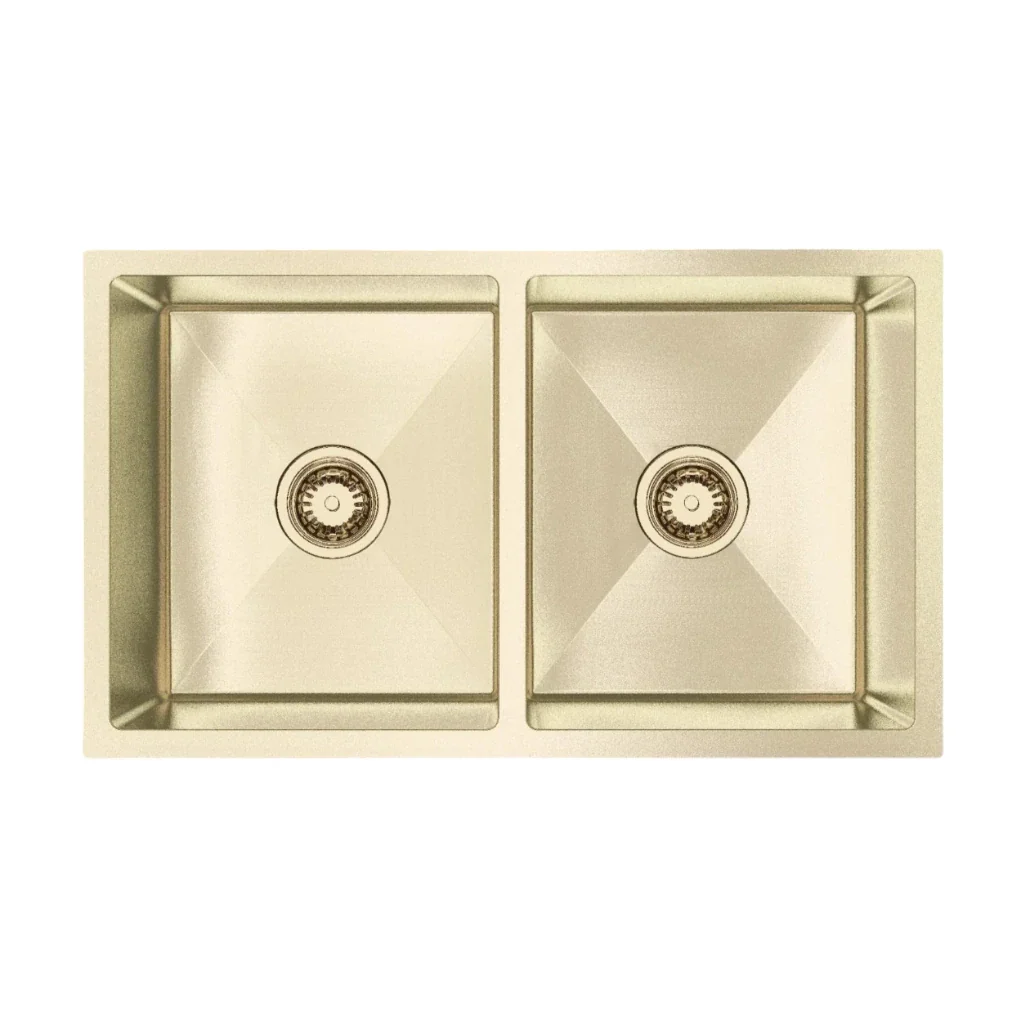 Brushed Light Gold 760 x 450 x 220mm Nano Glazed Double Bowl Sink