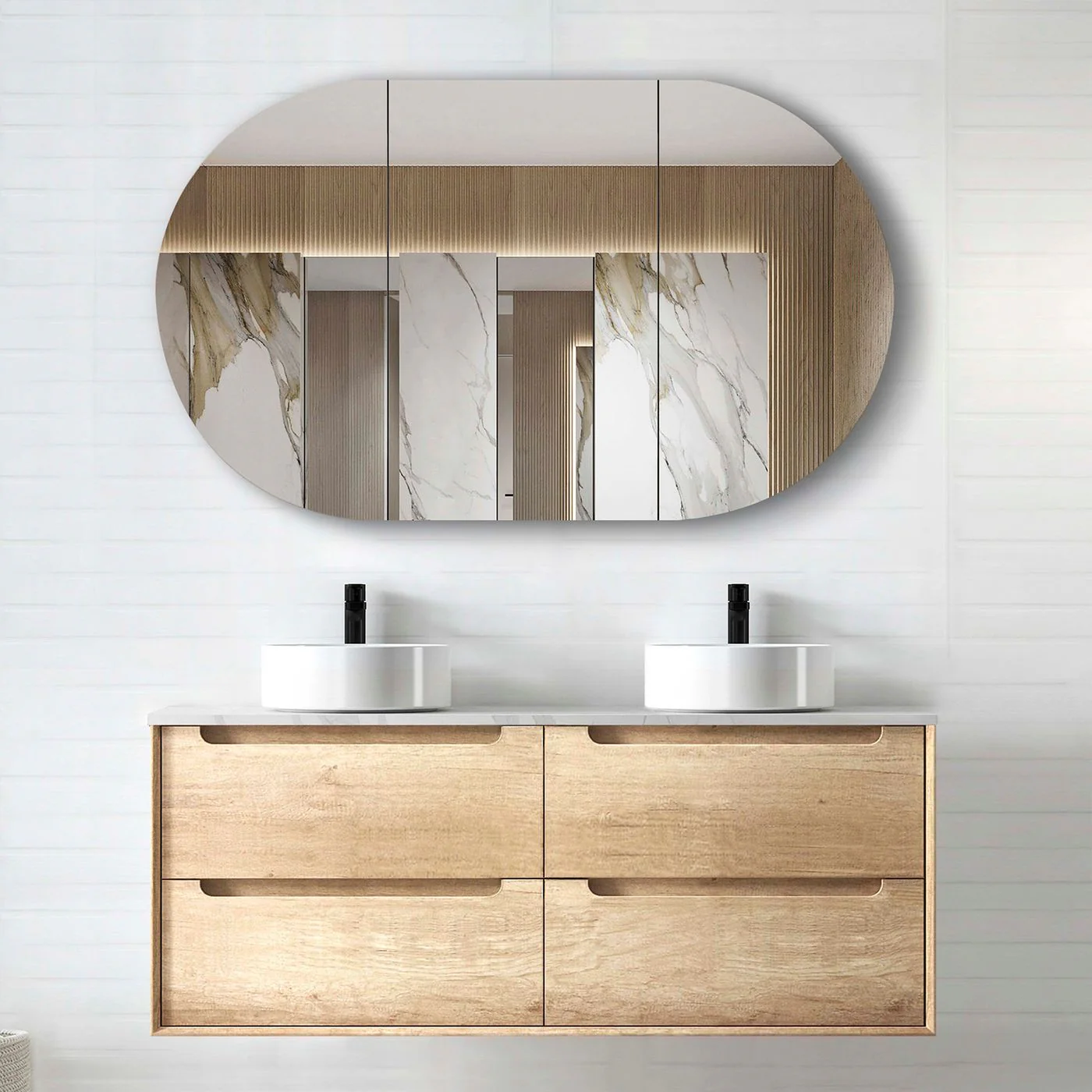 Byron 1200 Double Natural Oak Wall Hung Vanity