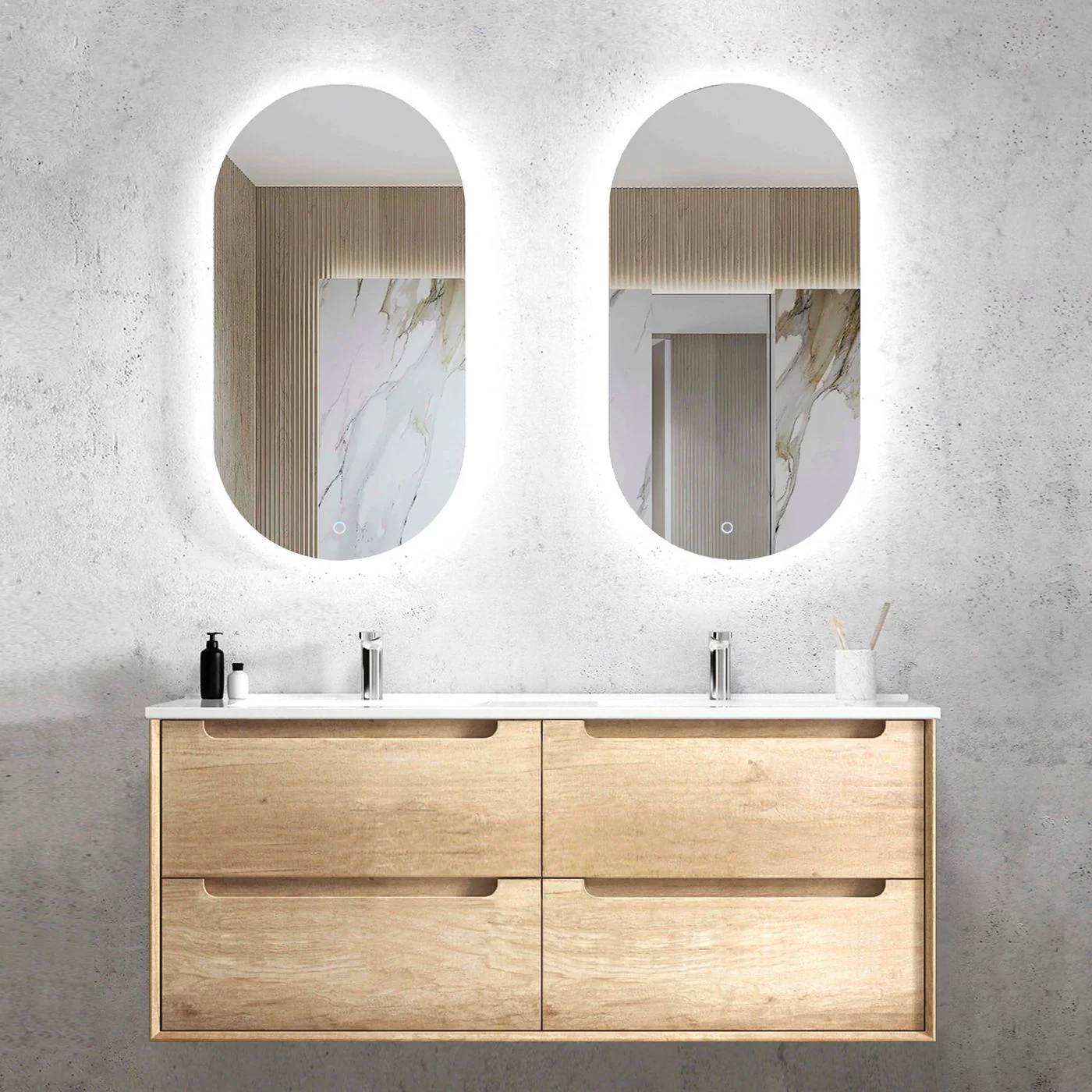 Byron 1200 Double Natural Oak Wall Hung Vanity - Image 2