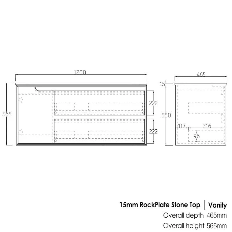 Byron 1200 Natural Oak Wall Hung Vanity - Image 3
