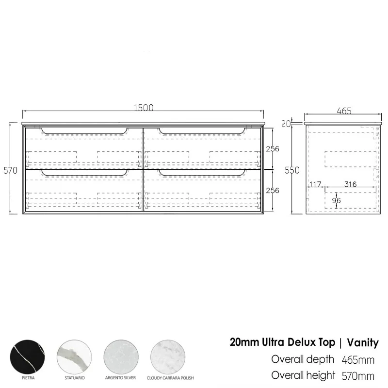 Byron 1500 Natural Oak Double Wall Hung Vanity - Image 3