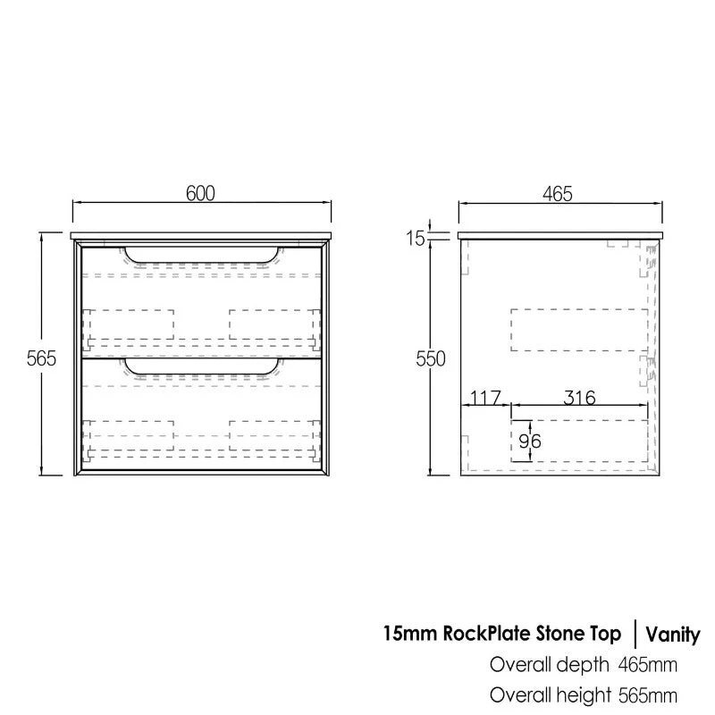 Byron 600 Natural Oak Wall Hung Vanity - Image 4