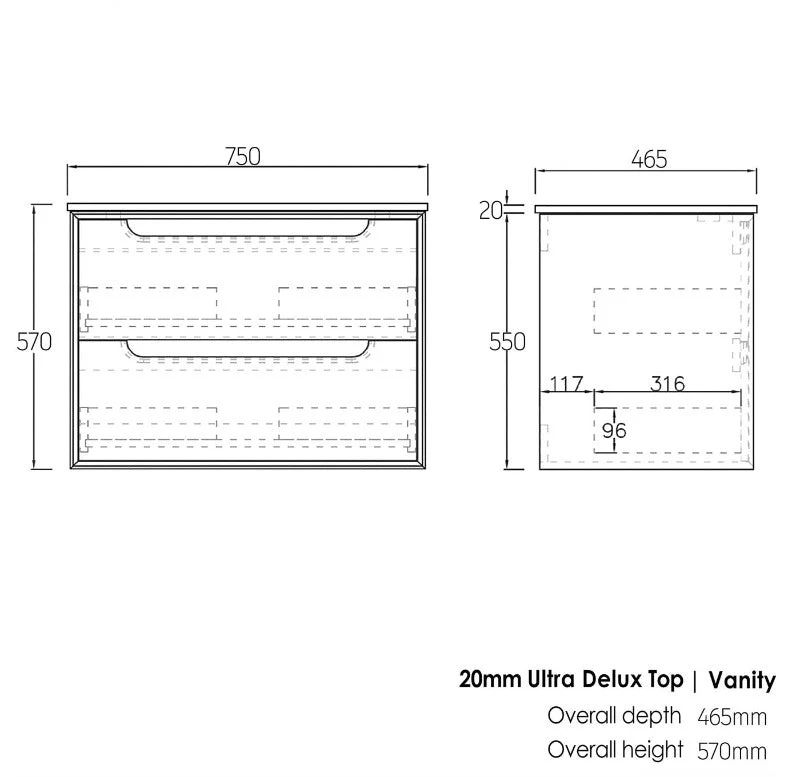 Byron 750 Natural Oak Wall Hung Vanity - Image 3