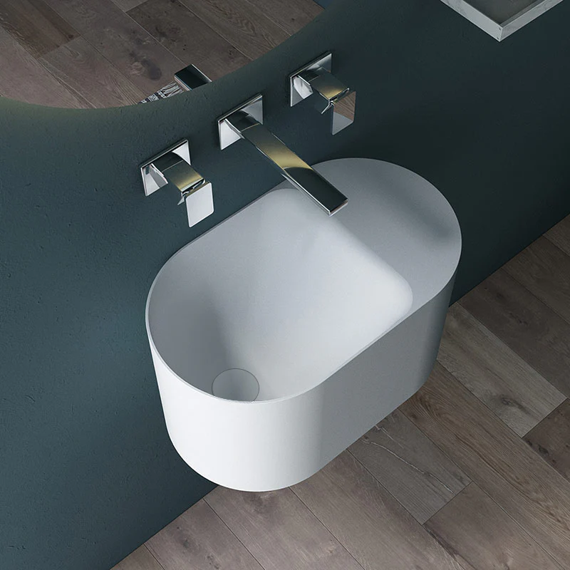 Canto 500mm Solid Surface Stone Wall Hung Basin - Image 3