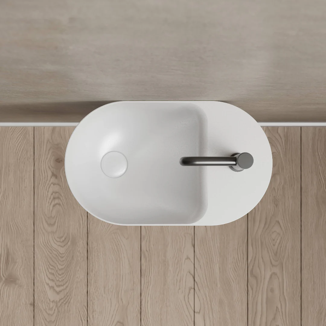 Canto 500mm Solid Surface Stone Wall Hung Basin With Taphole - Image 4