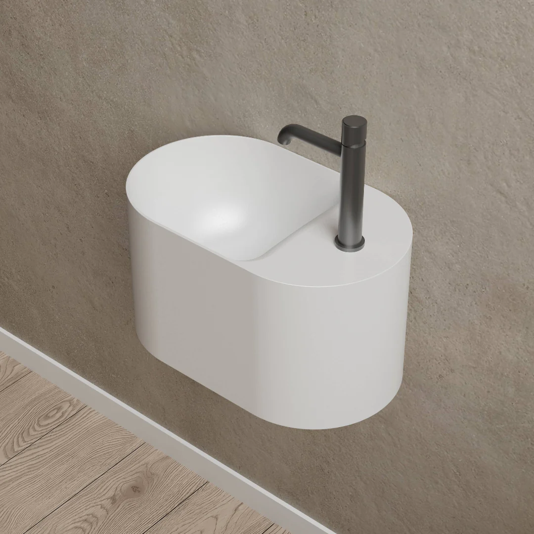 Canto 500mm Solid Surface Stone Wall Hung Basin With Taphole - Image 5