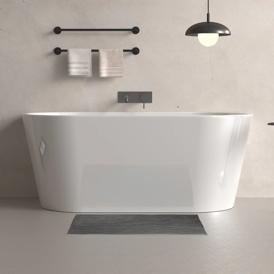 Cascade 1500mm Gloss White Back to Wall Freestanding Bath Tub
