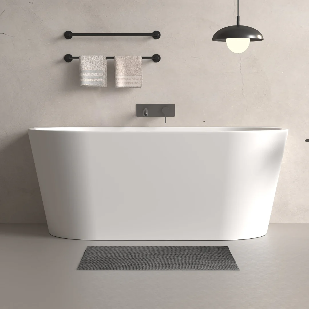 Cascade 1500mm Matte White Back to Wall Freestanding Bath Tub