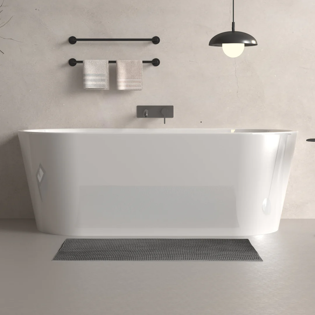 Cascade 1700mm Gloss White Back to Wall Freestanding Bath Tub