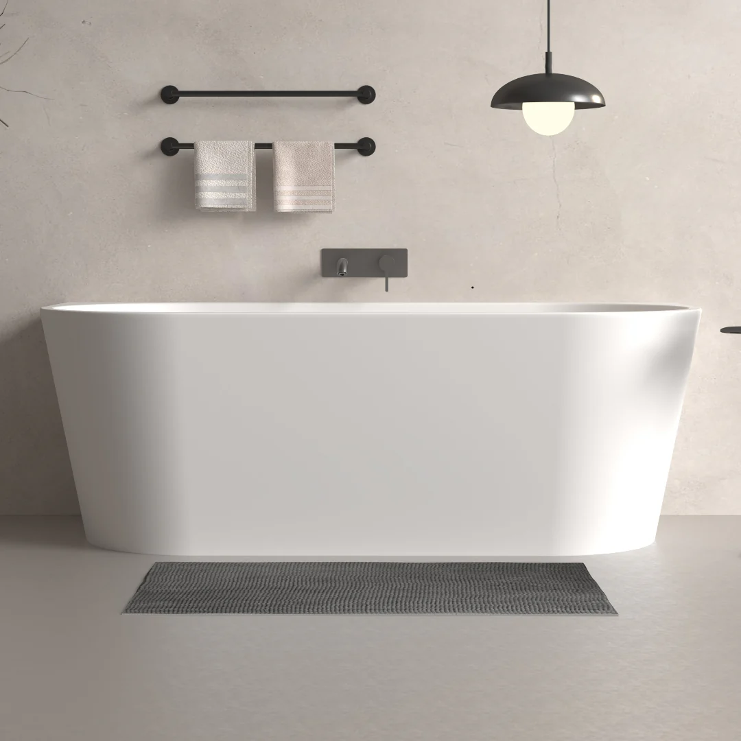 Cascade 1700mm Matte White Back to Wall Freestanding Bath Tub