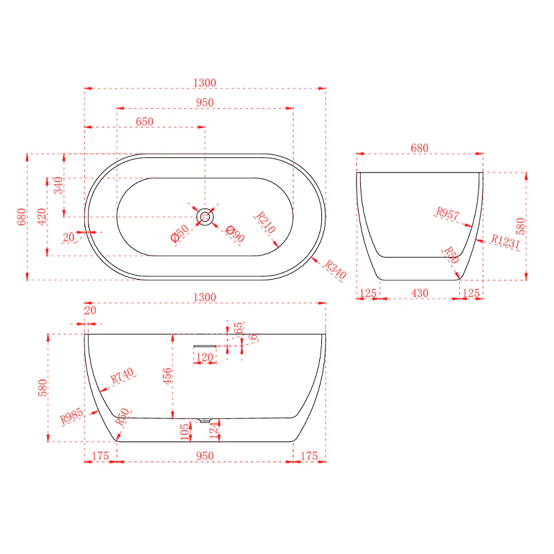 Catania Oval Egg 1300mm Matte White Designer Freestanding Bath Tub - Image 5