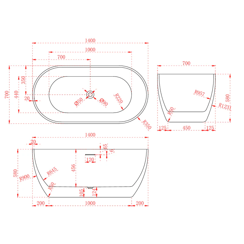 Catania Oval Egg 1400mm Matte White Designer Freestanding Bath Tub - Image 5