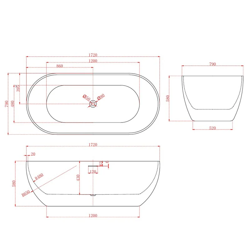 Catania Oval Egg 1700mm Matte White Designer Freestanding Bath Tub - Image 5