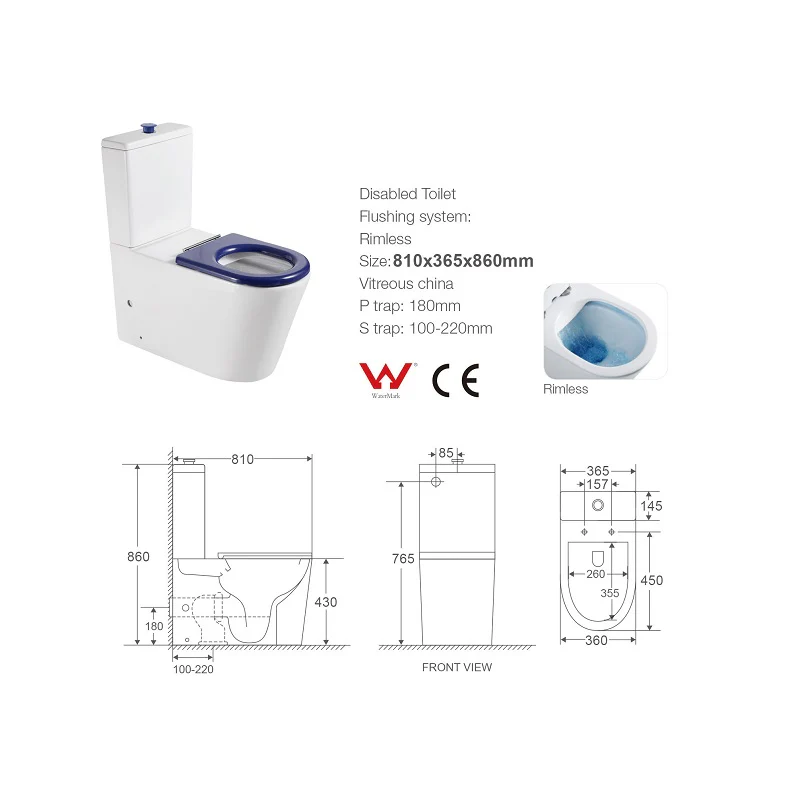 Cesena Care Rimless Care Toilet Suite - Blue Seat & Raised Button - Image 5