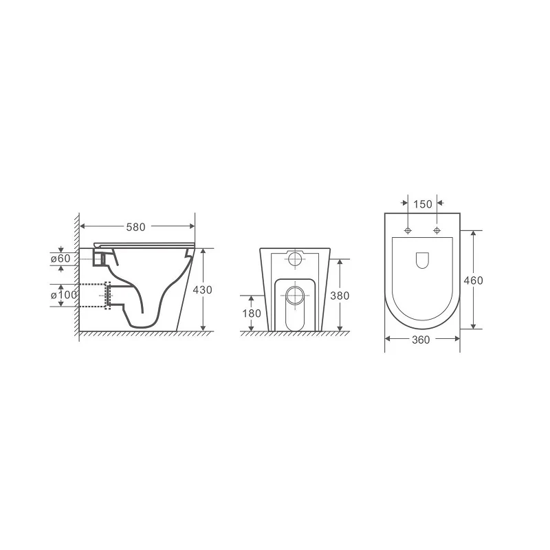 Cesena Vortex Matte Black Rimless Tornado In Wall Toilet Suite Pan - Image 3