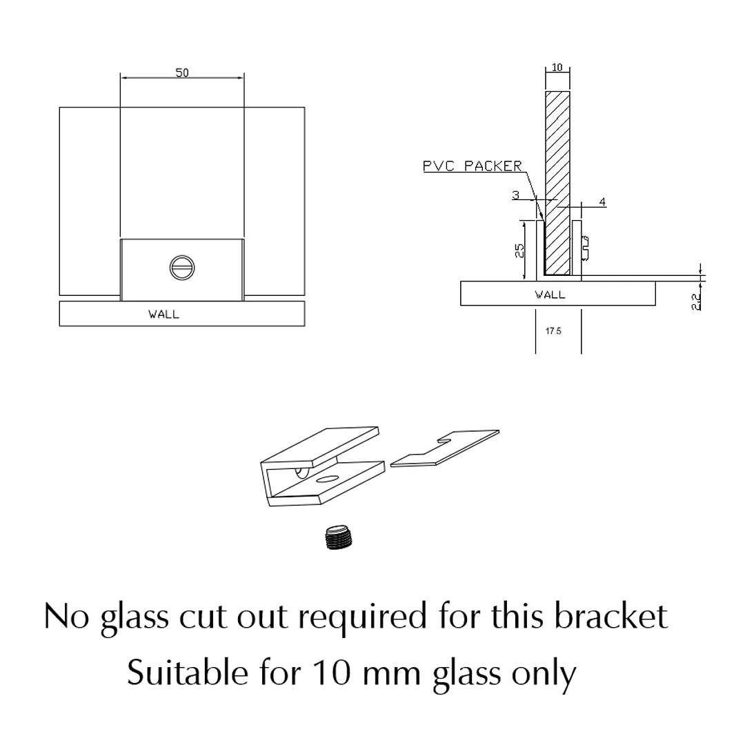 Chrome Shower Screen Frameless Wall Bracket - Image 2