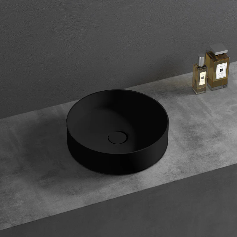 Circa 360mm Matte Black Solid Surface Stone Round Above Counter Basin - Image 2