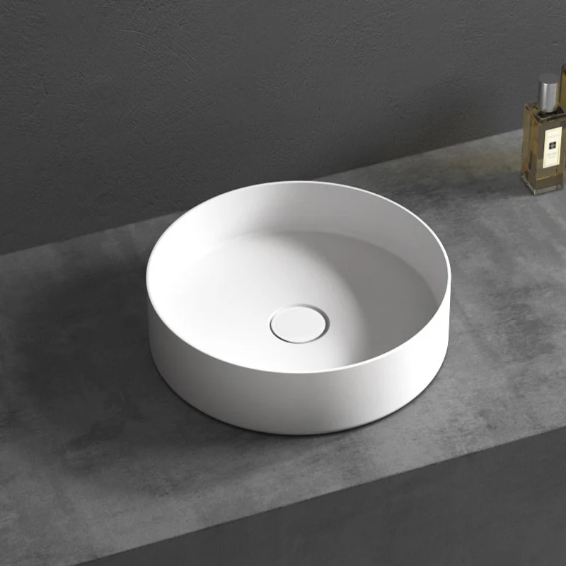 Circa 360mm Matte White Solid Surface Stone Round Above Counter Basin