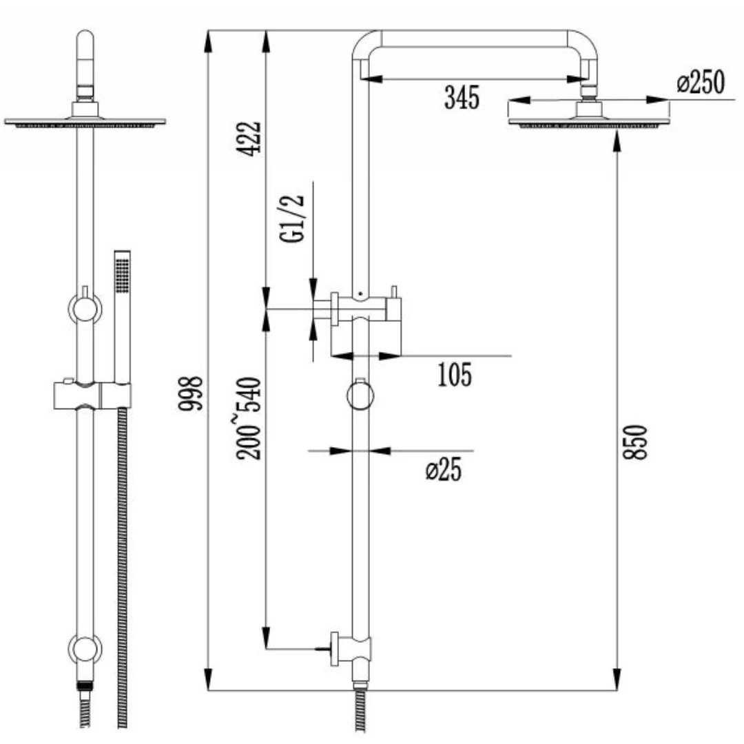Classic Brushed Nickel Multifunction Shower Rail Set - Image 2