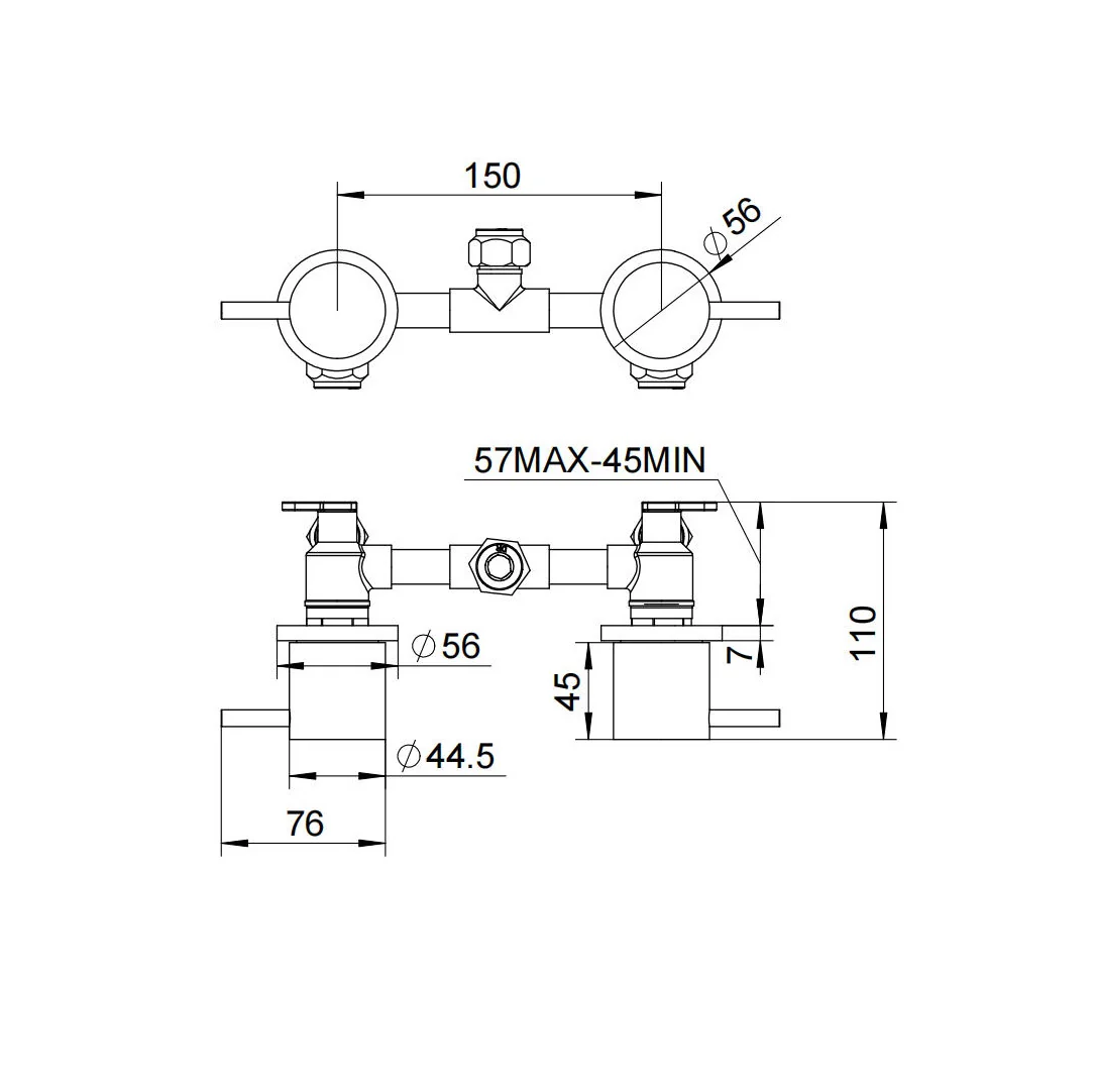 Classic Brushed Nickel Pin Wall Tap Set 1/4 Turn - Image 2