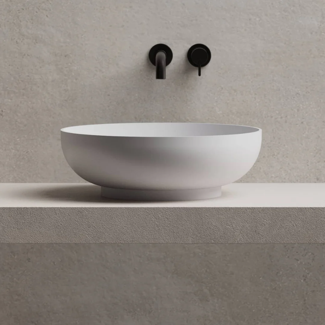 Cora 400mm Solid Surface Stone Round Above Counter Basin