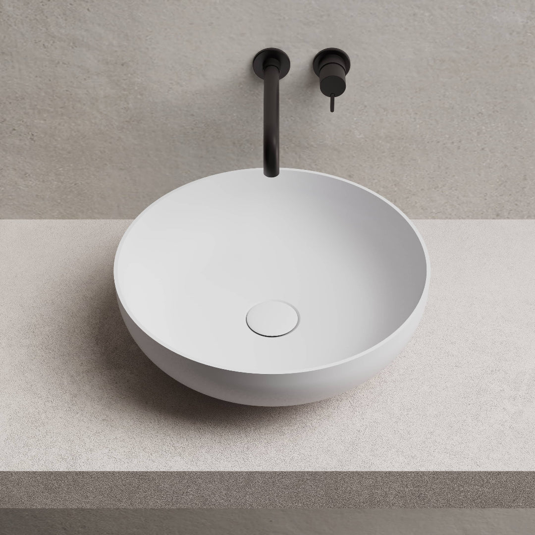 Cora 400mm Solid Surface Stone Round Above Counter Basin - Image 2