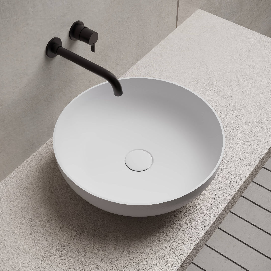 Cora 400mm Solid Surface Stone Round Above Counter Basin - Image 3