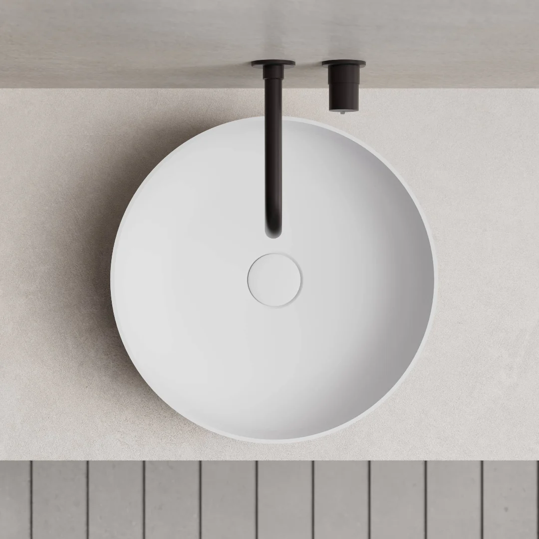 Cora 400mm Solid Surface Stone Round Above Counter Basin - Image 4