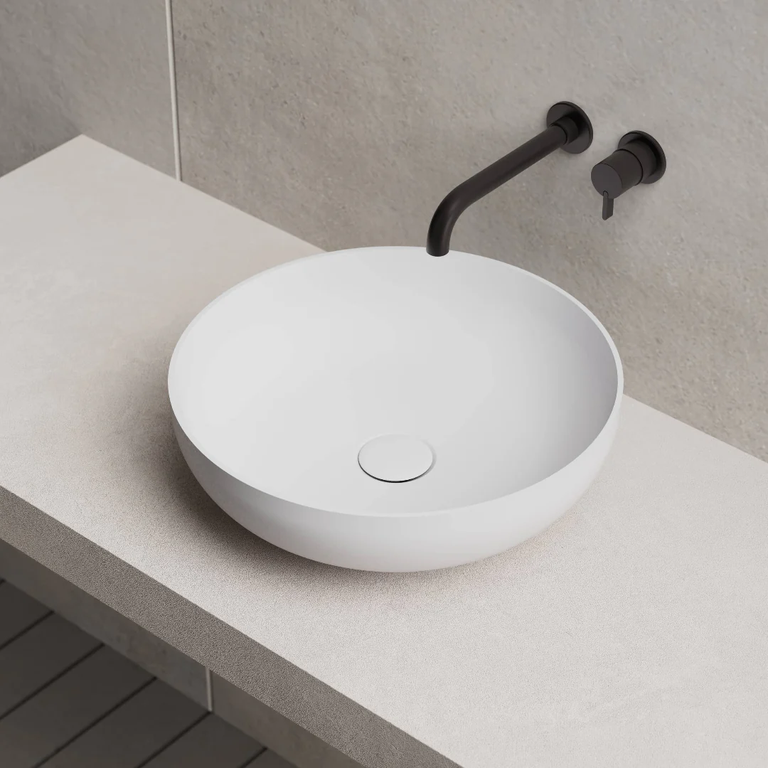 Cora 400mm Solid Surface Stone Round Above Counter Basin - Image 5