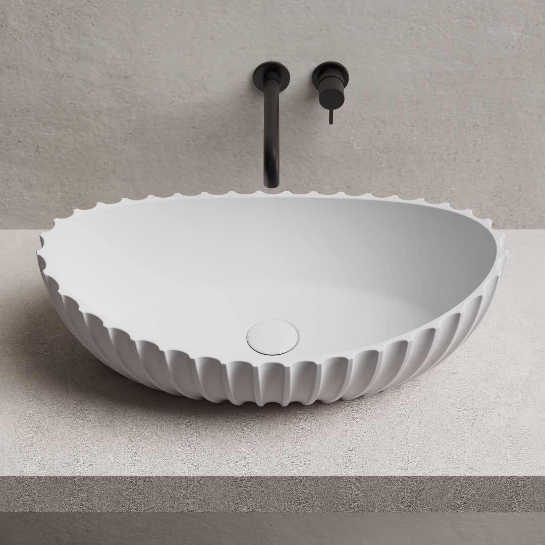 Coral 600mm Solid Surface Stone Fluted Oval Above Counter Basin - Image 2