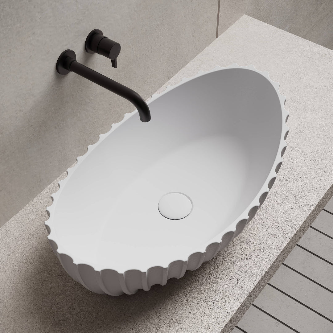 Coral 600mm Solid Surface Stone Fluted Oval Above Counter Basin - Image 4