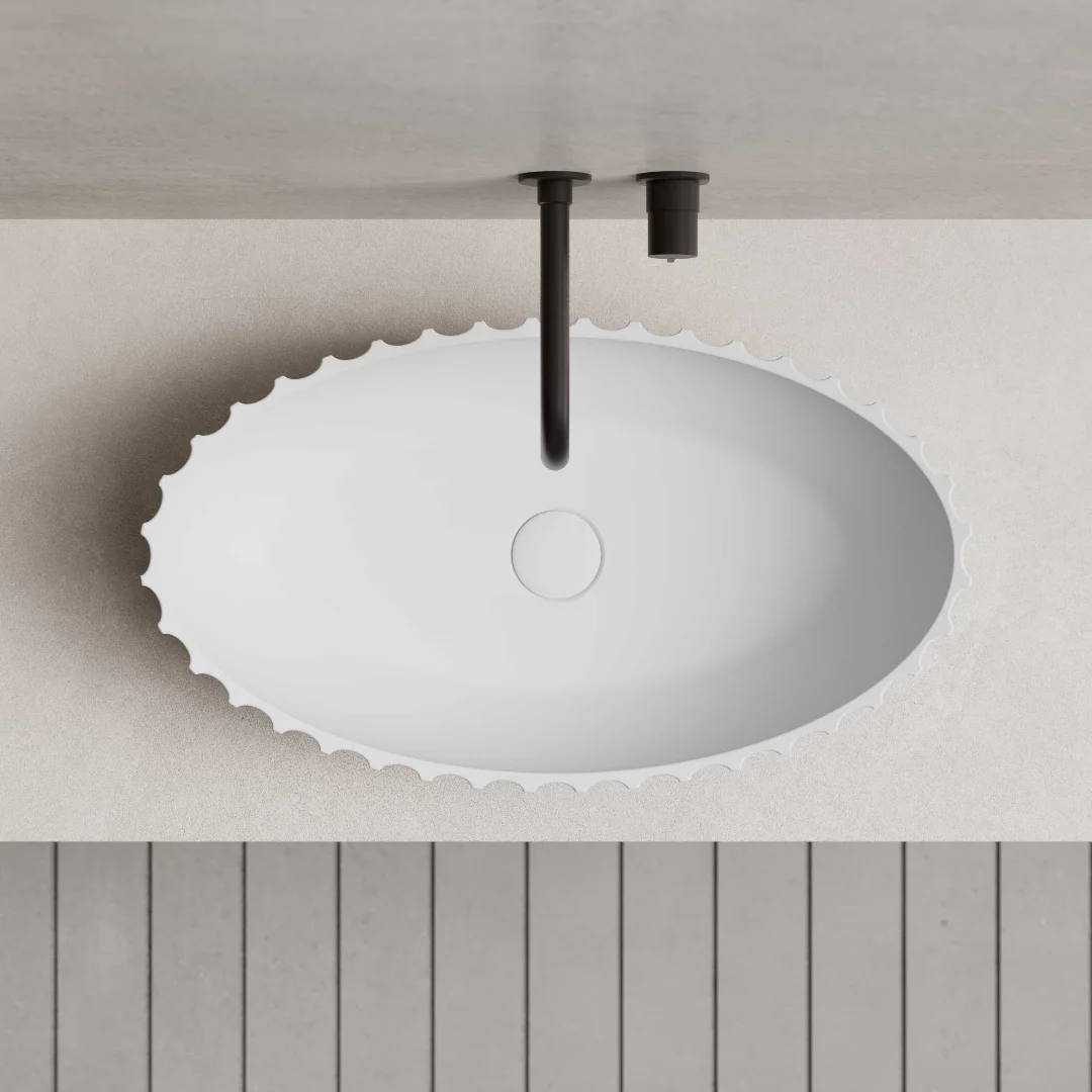 Coral 600mm Solid Surface Stone Fluted Oval Above Counter Basin - Image 5