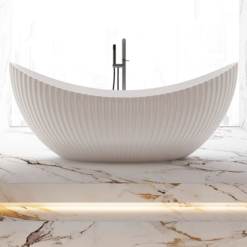 Coral Fluted 1800mm Matte White High End Designer Freestanding Bath